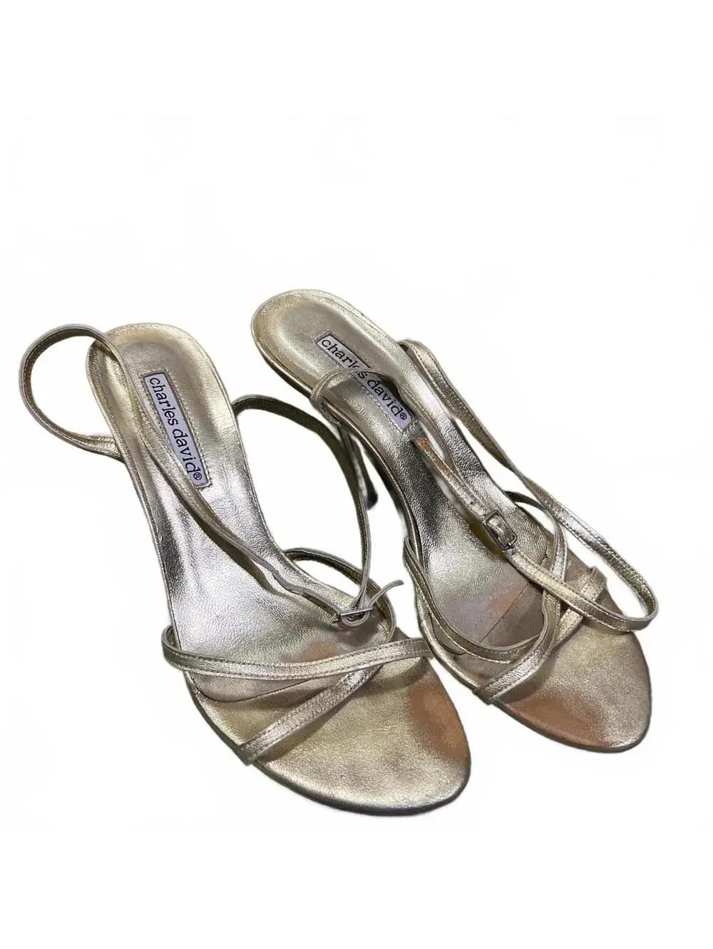 Charles David Gold Metallic Genuine Leather Strappy Heels Womens Size 7 B
